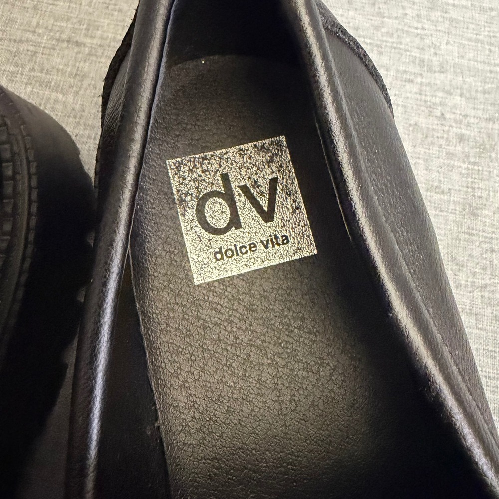 DV Dolce Vita Loafers Women 9 Black Larazzo Chunky Lug Sole Chain Detail - Picture 9 of 12